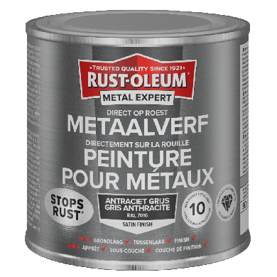 Rust-Oleum Metal Expert Direct Op Roest Metaal Verf Zijdeglans 250ml - RAL 7016