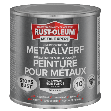 Rust-Oleum Metal Expert Direct Op Roest Metaal Verf Zijdeglans 250ml - RAL 9005