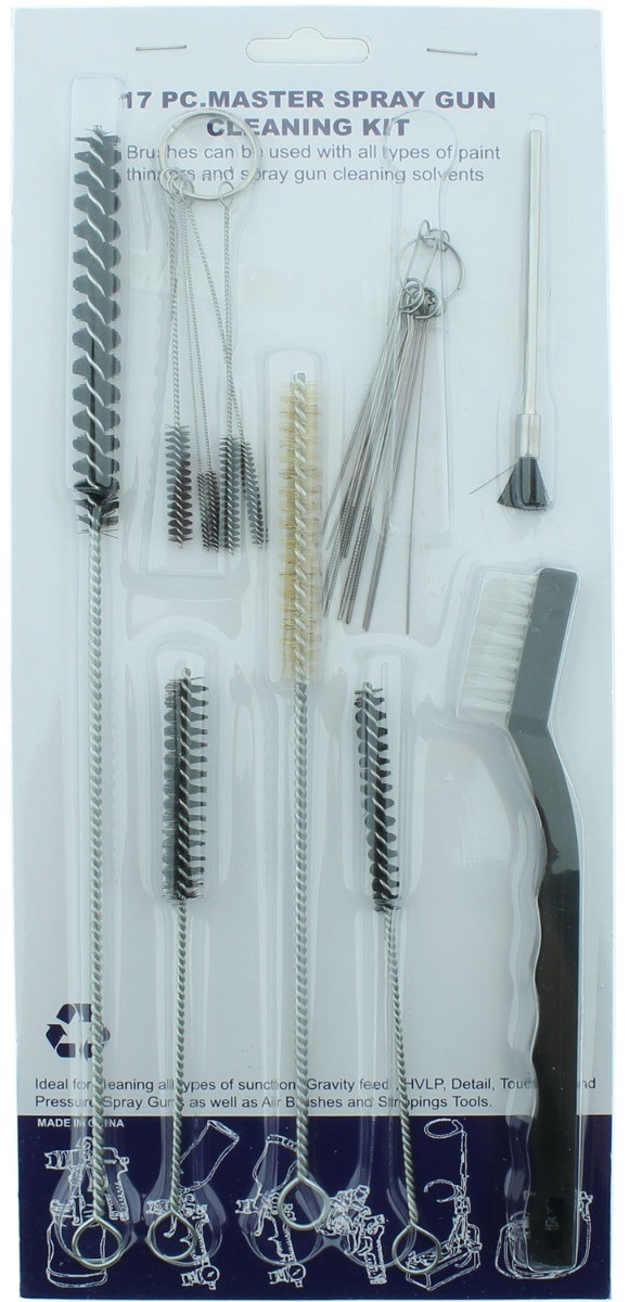 17pcs Multi-Purpose Spray Gun Cleaning Kit Car Cleaning Tools - Nylon Brushes Mini Brushes & Needles Metal Tube Cleaning Brush for Clean Airbrush