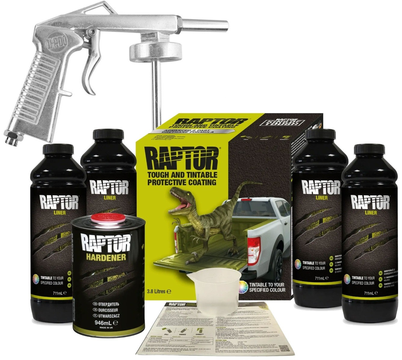 Raptor Liner 2K Bedliner Coating TINTABLE liter FREE spray gun CROP