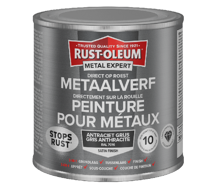 Rust-Oleum Metal Expert Direct Op Roest Metaal Verf Zijdeglans 250ml - RAL 7016