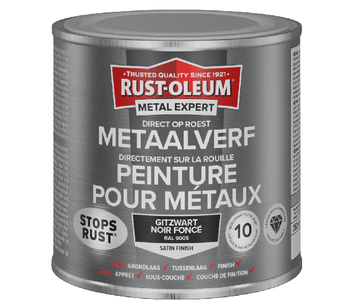 Rust-Oleum Metal Expert Direct Op Roest Metaal Verf Zijdeglans 250ml - RAL 9005