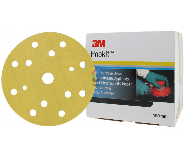 3M 255P Hookit Goud Schuurschijven 150mm Klittenband 15 gaten - 100 stuks