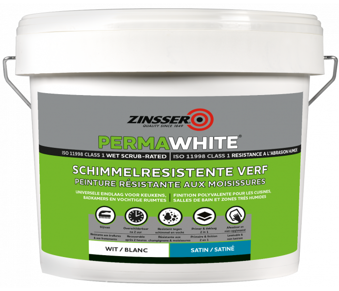 Zinsser Permawhite Zijdeglans 10 liter - Anti Schimmel Verf