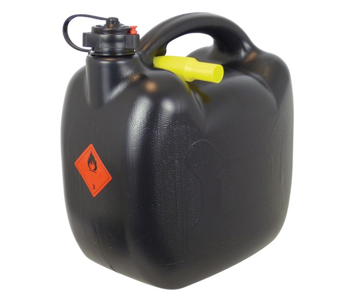 Benzinkanister mit Ausgiesser - Schwarz Kunststoff - 5 & 10 Liter