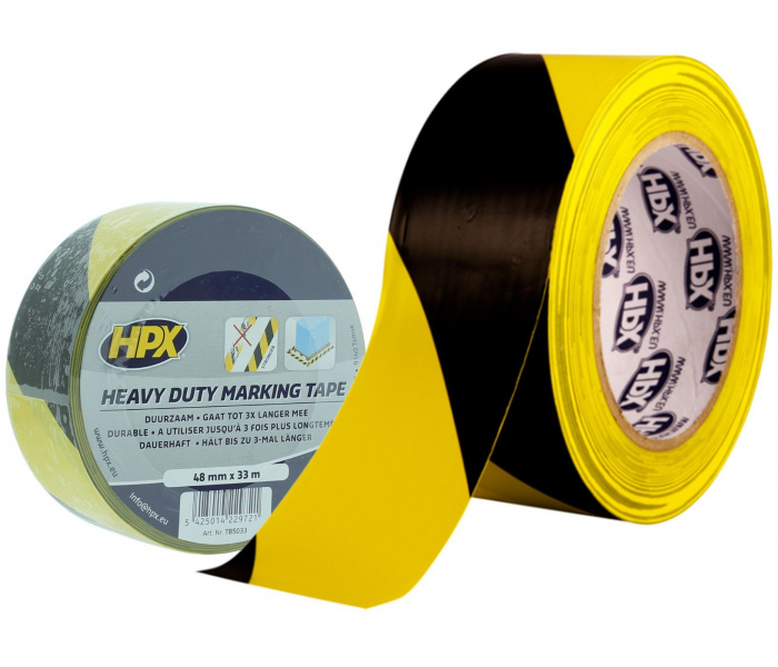 HPX Heavy Duty Vloermarkeringstape GEEL-ZWART 48mm - 33 meter