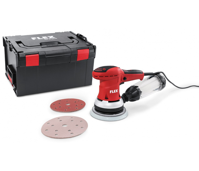 FLEX ORE 150-SET Random Mini Orbit Palm Sander 150mm with speed control, integrated dust extraction, microfilter cartridge with filter, sanding paper and carrying case