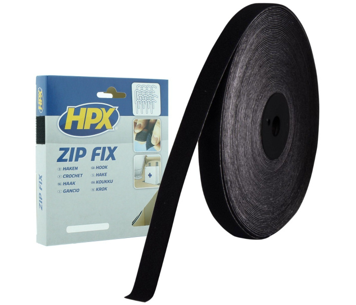 HPX Klittenband (lus) ZWART 20mm - 25 meter