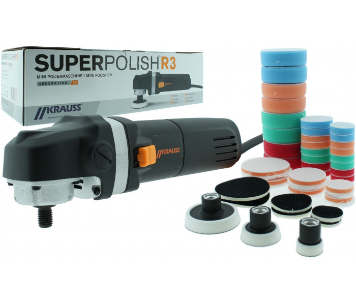 KRAUSS R3 Mini Roterende Polijstmachine Set 75mm 900 Watt + Polijstpads