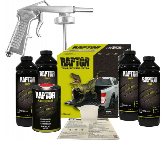 Raptor Liner 2K Bedliner Verf ZWART 4 liter + GRATIS verfspuit